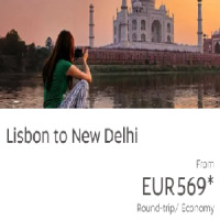 Round-trip Economy class from Lisbon to New Delhi